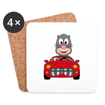MAULWURF - CABRIO - AUTO - TIER - TIERISCH - FUN - Untersetzer (4er-Set) - Weiß - Vorne