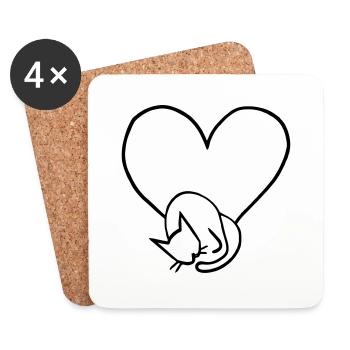 Katzen Liebe Herz Line Art Geschenkidee - Untersetzer (4er-Set) - Weiß - Vorne