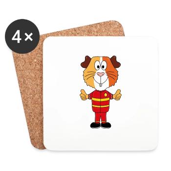 MEERSCHWEINCHEN - FEUERWEHRMANN - FEUERWEHR - TIER - Untersetzer (4er-Set) - Weiß - Vorne