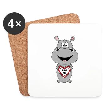 NILPFERD - FLUSSPFERD - HIPPO - I LOVE YOU - Untersetzer (4er-Set) - Weiß - Vorne