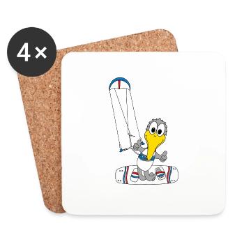 MÖWE - KITESURFER - KITE - KITER - KITESURFEN - Untersetzer (4er-Set) - Weiß - Vorne