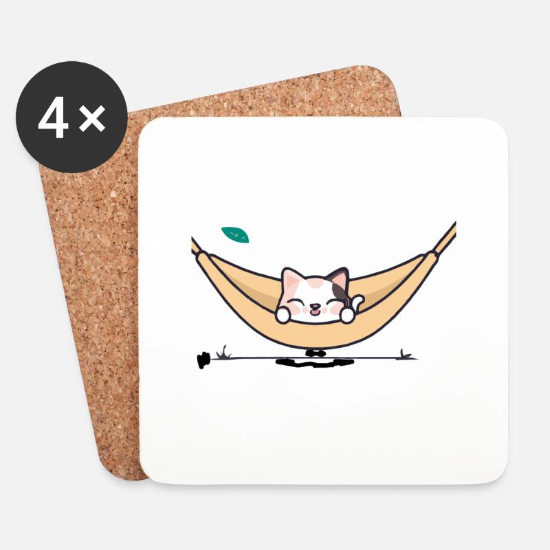 Kawai Hängematte Katze - Untersetzer (4er-Set) - Weiß
