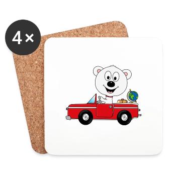 EISBÄR - AUTO - REISE - URLAUB - FERIEN - TIER - Untersetzer (4er-Set) - Weiß - Vorne
