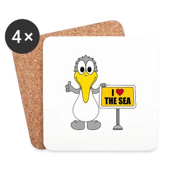 MÖWE - I LOVE THE SEA - SEE - MEER - URLAUB - Untersetzer (4er-Set) - Weiß - Vorne