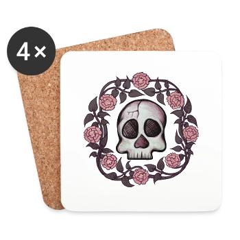 Pretty Spooky Rose Skull - Coasters (set of 4) - white - Front