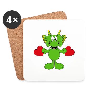DRACHE - LIEBE - LOVE - HERZEN - VERLIEBT - BABY - Untersetzer (4er-Set) - Weiß - Vorne