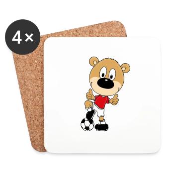 TEDDYBÄR - BÄR - TEDDY - FUßBALL - SPORT - KIND - Untersetzer (4er-Set) - Weiß - Vorne
