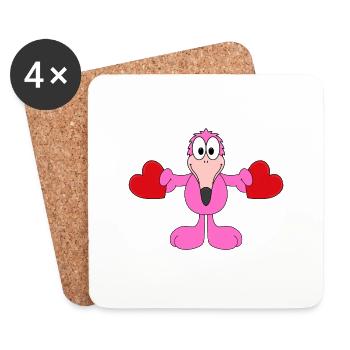 FLAMINGO - LIEBE - LOVE - VOGEL - TIER - BABY - Untersetzer (4er-Set) - Weiß - Vorne