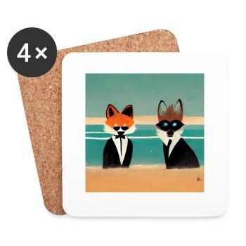 Fuchs und Waschbär im Kostüm - Untersetzer (4er-Set) - Weiß - Vorne
