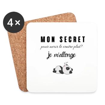 mon secret pour avoir le ventre plat je m'allonge - Dessous de verre (lot de 4) - blanc - Devant
