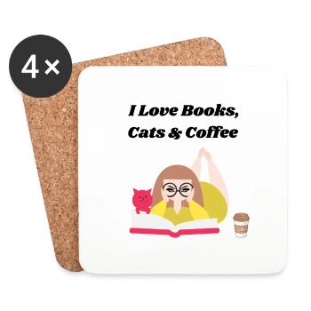 I love books, coffee and cats - Coasters (set of 4) - white - Front