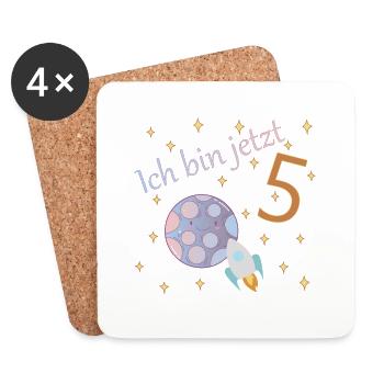 Kinder 5. Geburtstag Junge & Mädchen Mond Rakete - Untersetzer (4er-Set) - Weiß - Vorne