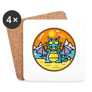 Dragon sur la plage - Dessous de verre (lot de 4) - blanc - Devant