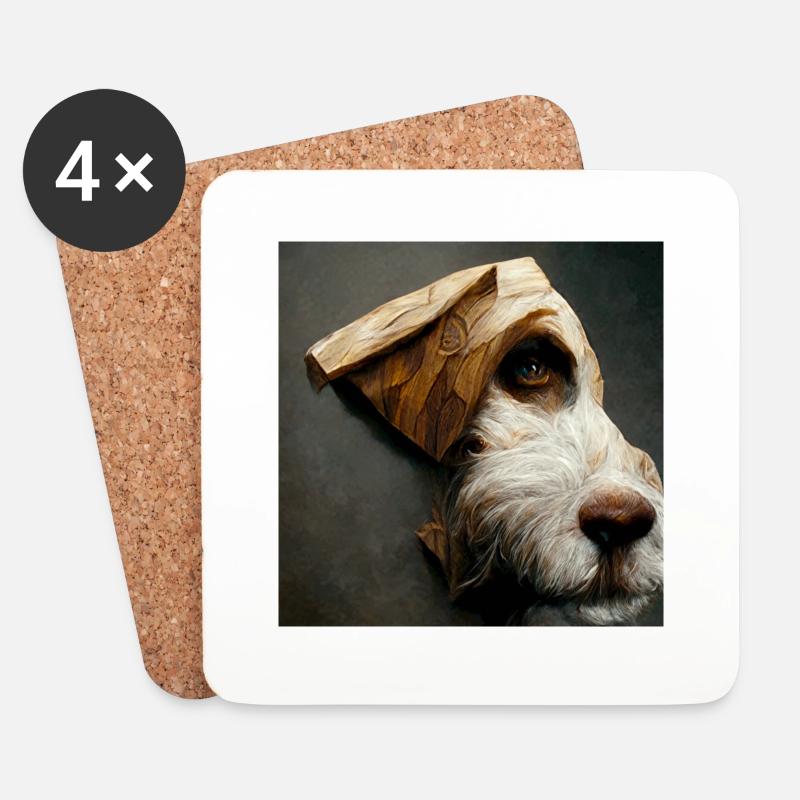 Holzschnitt Hund - Untersetzer (4er-Set) - Weiß