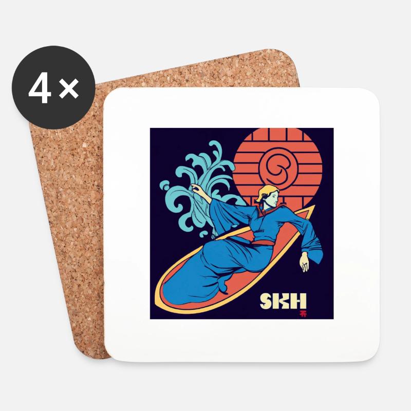 Mädchen auf Surfboard Jugendstil - Untersetzer (4er-Set) - Weiß