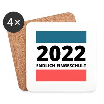 2022 ENDLICH EINGESCHULT | zur Einschulung - Untersetzer (4er-Set) - Weiß - Vorne