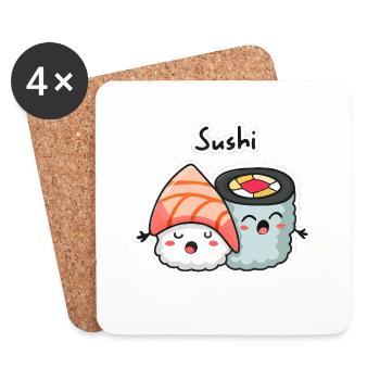 Câliner des sushis sucrés - Dessous de verre (lot de 4) - blanc - Devant