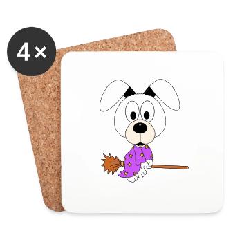 HUND - HEXENBESEN - HEXE - HALLOWEEN - TIER - FUN - Untersetzer (4er-Set) - Weiß - Vorne