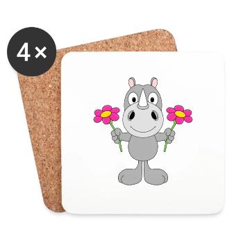 NASHORN - BLUMEN - TIER - GESCHENK - LIEBE - BABY - Untersetzer (4er-Set) - Weiß - Vorne