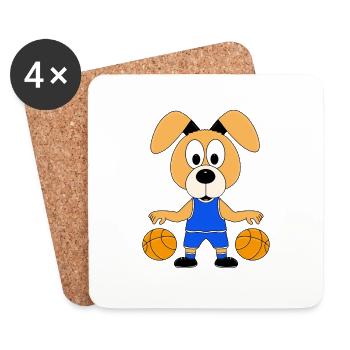 HUND - BASKETBALL - SPORT - TIER - KIND - BABY - Untersetzer (4er-Set) - Weiß - Vorne