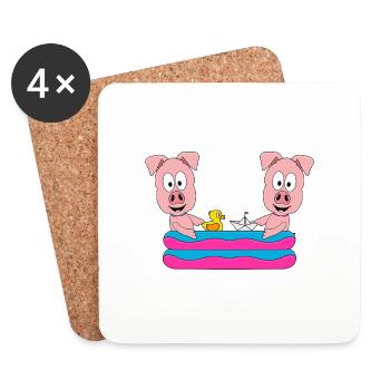 SCHWEINE - POOL - PLANSCHBECKEN - TIERE - FUN - Untersetzer (4er-Set) - Weiß - Vorne