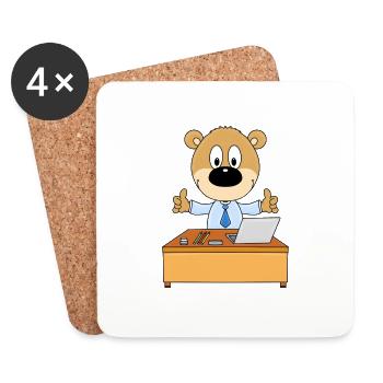 TEDDY - ARBEIT - BÜRO - SCHREIBTISCH - JOB - BERUF - Untersetzer (4er-Set) - Weiß - Vorne