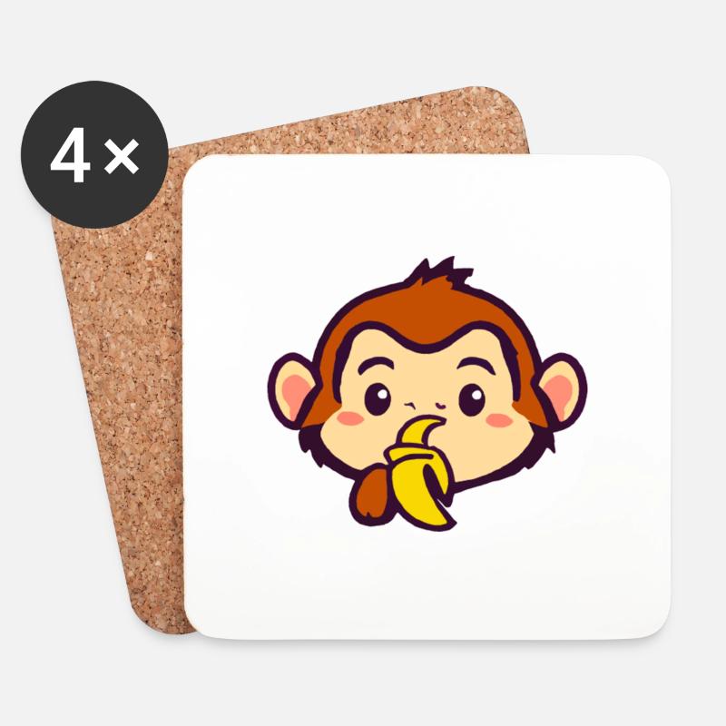 Kawaii Affe isst eine Banane - Untersetzer (4er-Set) - Weiß