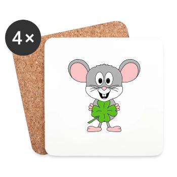 KLEEBLATT - GLÜCKSBRINGER - MAUS - TIER - BABY - Untersetzer (4er-Set) - Weiß - Vorne