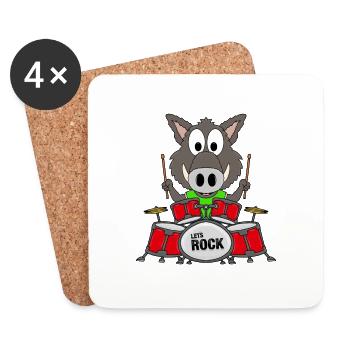 MUSIK - SCHLAGZEUG - WILDSCHWEIN - TIER - BABY - Untersetzer (4er-Set) - Weiß - Vorne