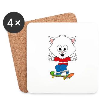SKATEBOARD - KATZE - SPORT - TIER - KIND - BABY - Untersetzer (4er-Set) - Weiß - Vorne