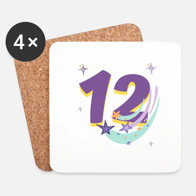 12. Geburtstag (12-Jahres-Geschenk) - Untersetzer (4er-Set) - Weiß