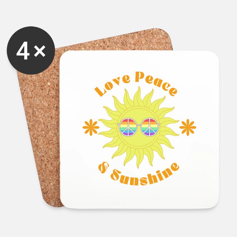 Love Peace & Sunshine - Untersetzer (4er-Set) - Weiß