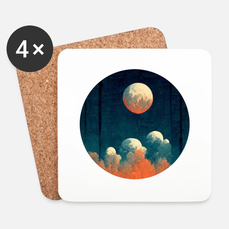 Mond am Abend - Untersetzer (4er-Set) - Weiß