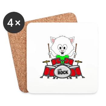 SCHLAGZEUG - KATZE - MUSIK - MUSIKER - ROCK - Untersetzer (4er-Set) - Weiß - Vorne
