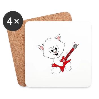 GITARRE - MUSIK - KATZE - TIER - KIND - BABY - Untersetzer (4er-Set) - Weiß - Vorne