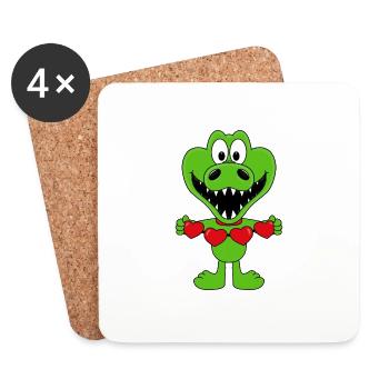 KROKODIL - LIEBE - TIER - KIND - BABY - TIERISCH - Untersetzer (4er-Set) - Weiß - Vorne