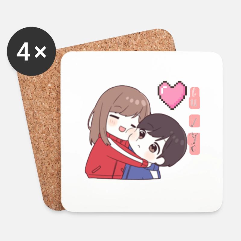 Anime, Du und ich - Untersetzer (4er-Set) - Weiß