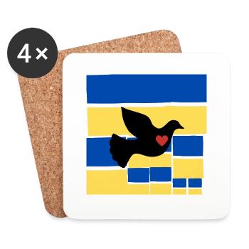 Ukrainische Flagge Taube Friedensflagge - Untersetzer (4er-Set) - Weiß - Vorne