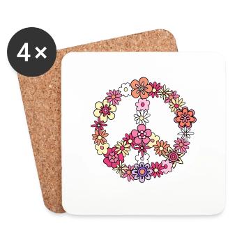 Flower Power Peace Sign - Coasters (set of 4) - white - Front