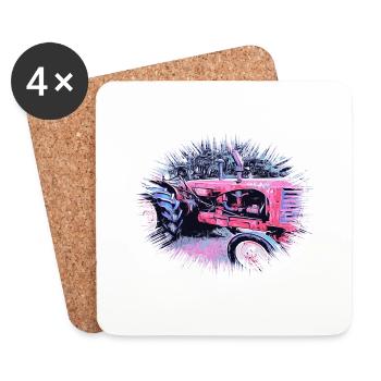 Tracteur - Dessous de verre (lot de 4) - blanc - Devant