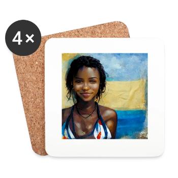 Beautiful Haitian Women in Bikini Painting - Coasters (set of 4) - white - Front