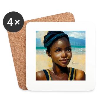 Belle femme des Caraïbes sur la plage Peinture - Dessous de verre (lot de 4) - blanc - Devant