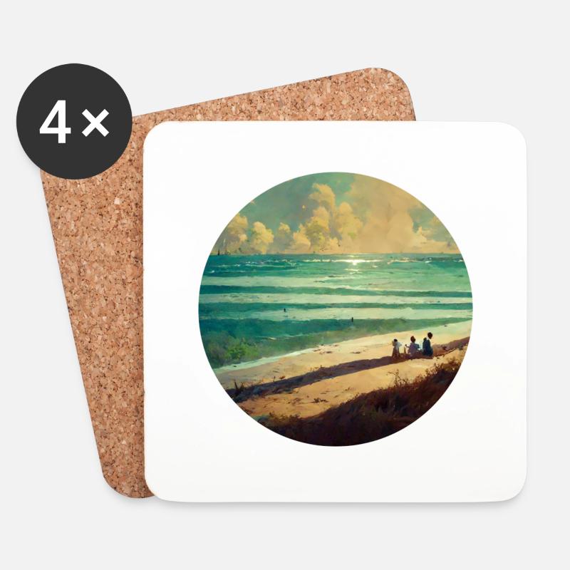 Family beach lighthouse - Untersetzer (4er-Set) - Weiß