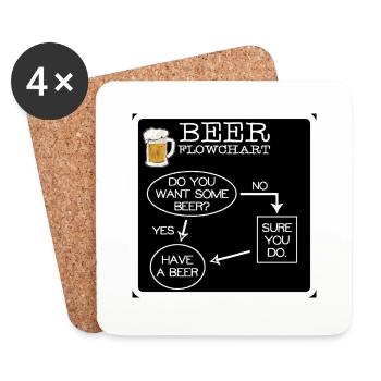 Bier Flussdiagram / Beer Flowchart/ Party Beer - Untersetzer (4er-Set) - Weiß - Vorne