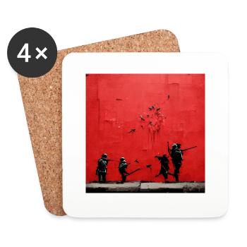 Graffitis de style Banksy de la scène de guerre - Dessous de verre (lot de 4) - blanc - Devant