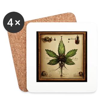 Cannabis Leaf Leonard Da Vinci Slketch - Coasters (set of 4) - white - Front