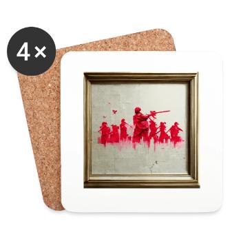 Graffitis de style Banksy de la scène de guerre - Dessous de verre (lot de 4) - blanc - Devant