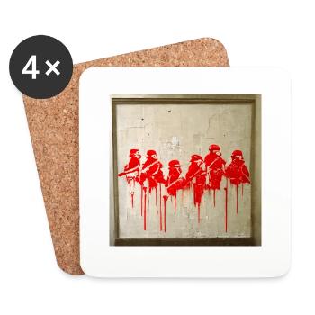 Graffiti de scène de guerre de style Banksy - Dessous de verre (lot de 4) - blanc - Devant