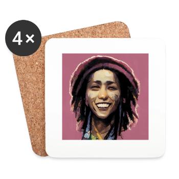 Peinture à croquis rastafari - Dessous de verre (lot de 4) - blanc - Devant