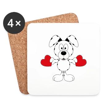 HUND - LIEBE - TIER - TIERLIEB - HERZEN - BABY - Untersetzer (4er-Set) - Weiß - Vorne